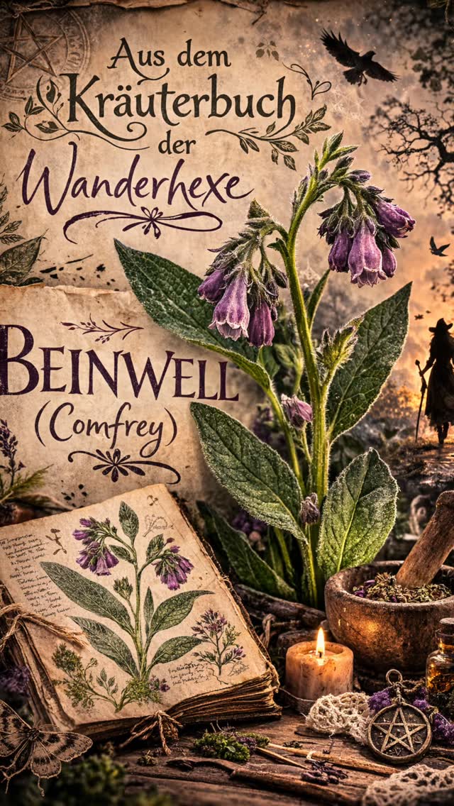 Beinwell.
Eine Pflanze, die oft unscheinbar am Wegesrand wächst –
und doch so viel in sich trägt.

Schon lange bevor wir begonnen haben, alles erklären zu wollen,
wurde dieses Wissen weitergegeben.
Von Mensch zu Mensch.
Von Hand zu Hand.
Still. Ohne große Worte.

Beinwell wurde traditionell bei Prellungen, Verstauchungen
und Beschwerden des Bewegungsapparates verwendet –
vor allem äußerlich, in Form von Salben oder Wickeln.

Ich selbst habe ihn in letzter Zeit wieder für mich entdeckt.
Und es fasziniert mich, wie viel Kraft in etwas so Einfachem liegen kann.

Manches Wissen wirkt nicht laut.
Es drängt sich nicht auf.
Es ist einfach da –
für die, die bereit sind, hinzusehen.

Wichtig:
Beinwell nur äußerlich anwenden.
Nicht zur innerlichen Einnahme geeignet.

Die Natur wirkt leise.
Aber sie wirkt.

#die_wanderhexe
#kräuterwissen
#heilpflanzen
#beinwell
#pflanzenmagie