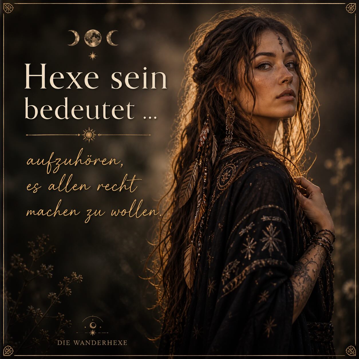 Du hast gelernt, dich anzupassen.

Leiser zu sein,
verständlicher,
angenehmer für andere.

Und irgendwann hast du gemerkt:

Dabei gehst du selbst verloren.

Hexe sein bedeutet nicht,
es allen recht zu machen.

Sondern dir selbst.

✨

Wie oft sagst du Ja, obwohl du Nein fühlst?

⸻

🏷️ Hashtags

#die_wanderhexe #modernehexe #grenzenziehen #selbstwert #neinsagen