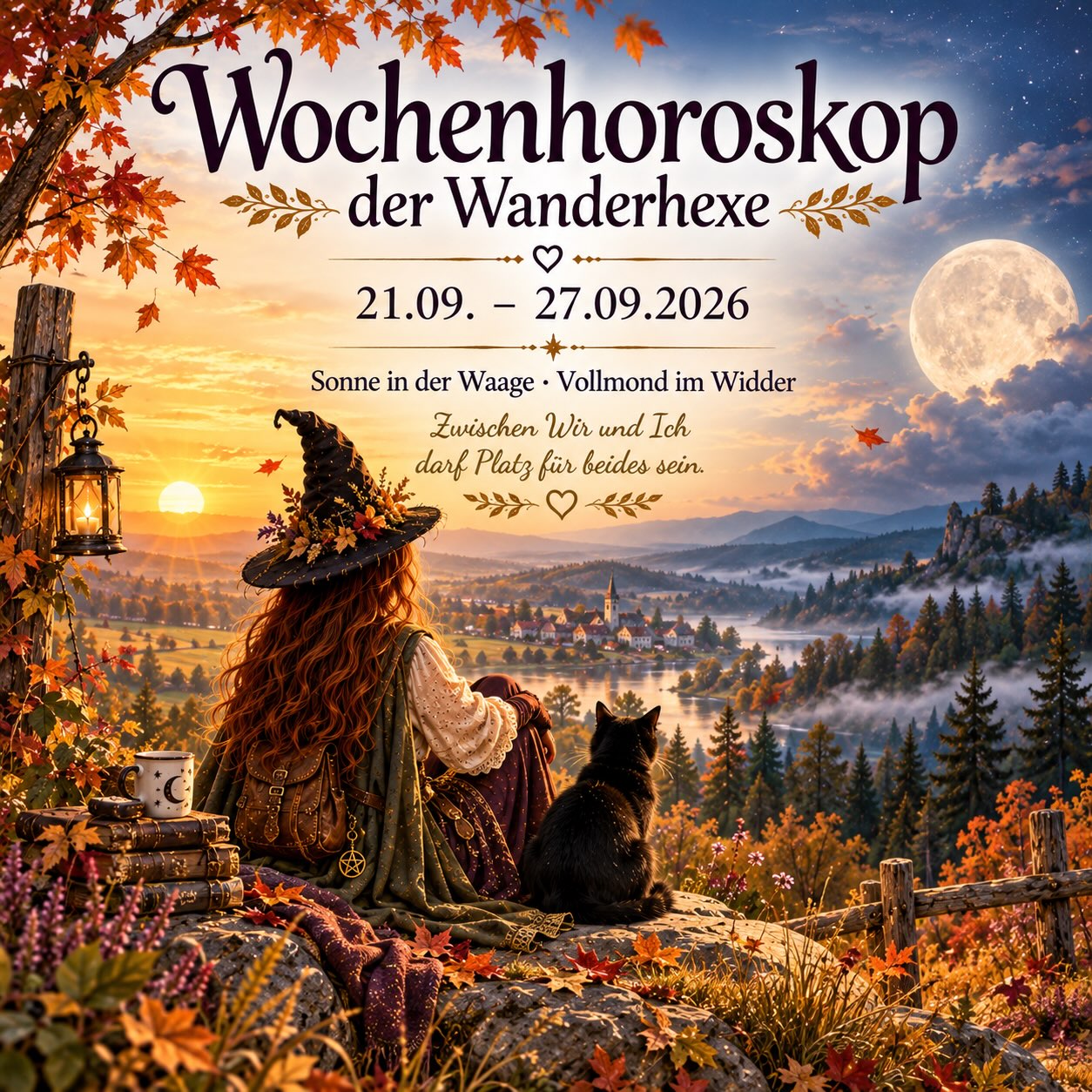 ✨ Wochenhoroskop der Wanderhexe ✨

21.09. – 27.09.2026

Die Grundenergie der Woche

Manchmal möchte man einfach nur seine Ruhe haben.

Nicht diskutieren. Nicht erklären. Nicht überlegen, ob jemand enttäuscht sein könnte.

Einfach mal machen, worauf man Lust hat.

Und dann meldet sich diese kleine Stimme:

„Aber was denken denn die anderen?“

Tja. Willkommen in dieser Woche.

Am Montag verbindet sich Merkur in der Waage harmonisch mit Jupiter im Löwen. Das ist astrologisch eine schöne Kombination für Gespräche, neue Ideen und die Bereitschaft, auch einmal über den eigenen Tellerrand hinauszuschauen.

Am Mittwoch beginnt mit dem Eintritt der Sonne in die Waage die neue astrologische Jahreszeit. Gleichzeitig feiern wir die Herbst-Tagundnachtgleiche. Tag und Nacht halten sich nahezu die Waage, bevor die Nächte wieder länger werden.

Und genau dieses Gleichgewicht wird uns in den kommenden Tagen beschäftigen.

Wie viel Raum gebe ich anderen?

Und wie viel bleibt eigentlich noch für mich?

Am Freitag steht die Sonne Neptun gegenüber. Da können Wünsche und Wirklichkeit ein wenig durcheinandergeraten. Vielleicht sehen wir einen Menschen so, wie wir ihn gerne hätten. Oder wir erwarten von einer Situation etwas, das sie uns gar nicht geben kann.

Am Samstag folgt dann der Vollmond im Widder.

Und der ist nun wirklich nicht dafür bekannt, lange um den heißen Brei herumzureden.

Er stellt uns eine ziemlich direkte Frage:

„Und was willst eigentlich DU?“

Die Sonne bildet am selben Tag außerdem ein harmonisches Trigon zu Pluto. In der astrologischen Deutung verbindet sich damit die Möglichkeit, etwas bewusster zu erkennen und aus einer inneren Entscheidung heraus zu verändern. 

Vielleicht merken wir also, dass wir in einer Beziehung, Freundschaft oder anderen Lebenssituation schon länger Kompromisse eingehen, die sich gar nicht mehr nach einem Kompromiss anfühlen.

Sondern nach Selbstaufgabe.

Und nein, wir müssen deshalb nicht gleich sämtliche Brücken hinter uns anzünden.

Aber wir dürfen durchaus überlegen, ob wir nicht vielleicht schon viel zu lange auf der falschen Seite stehen.#die_wanderhexe #wochenhoroskop #astrologie #sternzeichen #herbsttagundnachtgleiche