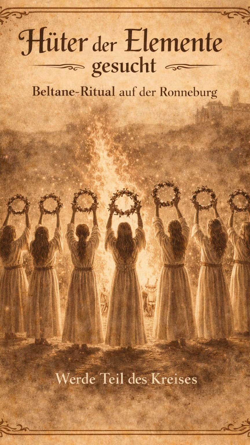 Du möchtest Teil des Beltane-Rituals auf der Ronneburg sein?
Dann melde dich jetzt per E-Mail bei mir:
info@wanderhexe.org
Ich lade alle Teilnehmer zu einem gemeinsamen Zoom-Meeting ein:
Freitag, 27. März um 19 Uhr
Ich freue mich auf dich.
#die_wanderhexe #beltane #ritual #hexenwissen #burgronneburg